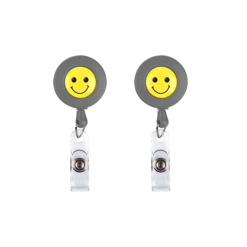 

2 PCS ID Easy-to-pull Buckle Smiling Face Holder Name Tag Card Key Badge Retractable Holder Belt Clips(Gray)