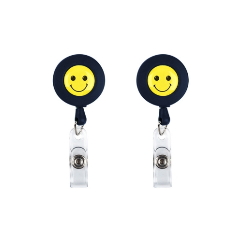 

2 PCS ID Easy-to-pull Buckle Smiling Face Holder Name Tag Card Key Badge Retractable Holder Belt Clips(Navy)