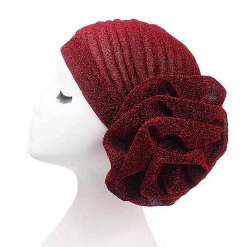 

2PCS Bright Wire Plate Fower Turban Cap Chemotherapy Cap(wine red)