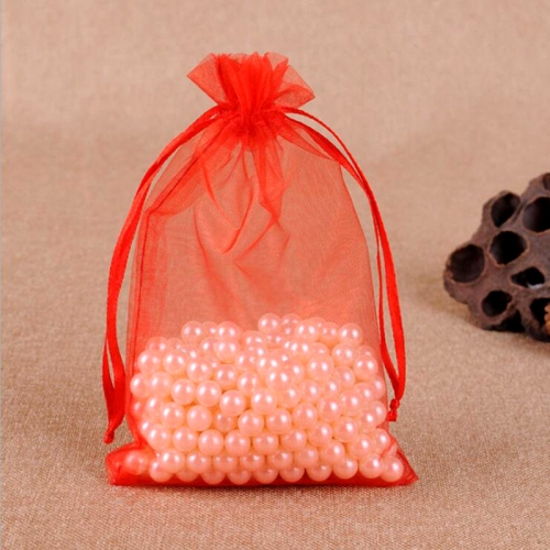 

100 PCS Gift Bags Jewelry Organza Bag Wedding Birthday Party Drawable Pouches, Gift Bag Size:7X9cm(Red)