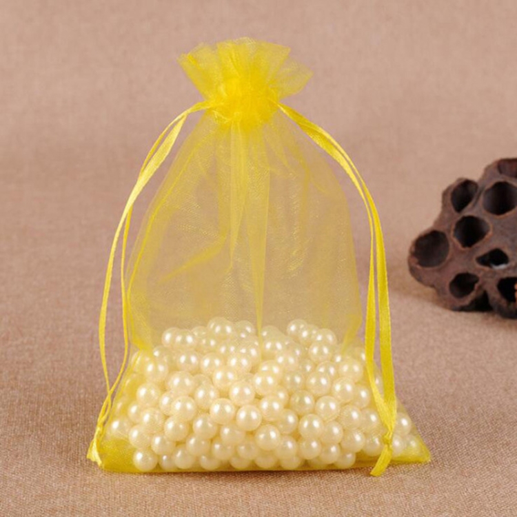 

100 PCS Gift Bags Jewelry Organza Bag Wedding Birthday Party Drawable Pouches, Gift Bag Size:7X9cm(Yellow)