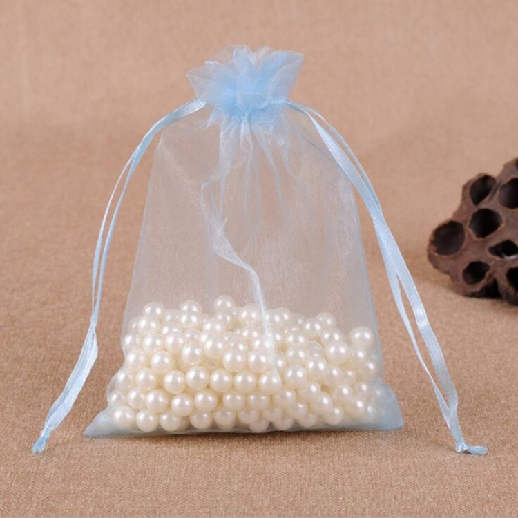

100 PCS Gift Bags Jewelry Organza Bag Wedding Birthday Party Drawable Pouches, Gift Bag Size:7X9cm(Light Blue)