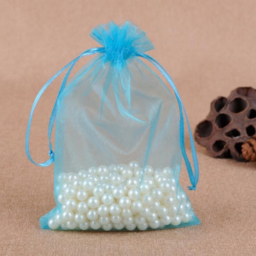 

100 PCS Gift Bags Jewelry Organza Bag Wedding Birthday Party Drawable Pouches, Gift Bag Size:7X9cm(Lake Blue)