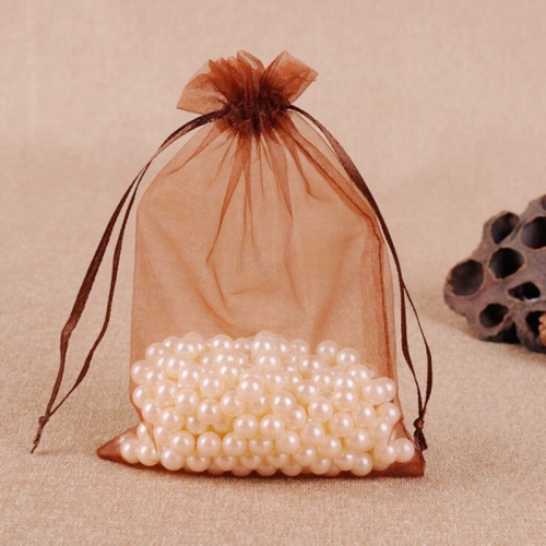 

100 PCS Gift Bags Jewelry Organza Bag Wedding Birthday Party Drawable Pouches, Gift Bag Size:7X9cm(Coffee)