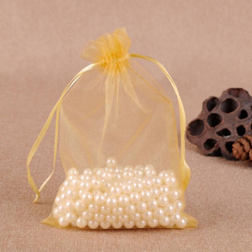 

100 PCS Gift Bags Jewelry Organza Bag Wedding Birthday Party Drawable Pouches, Gift Bag Size:9X12cm(Gold)