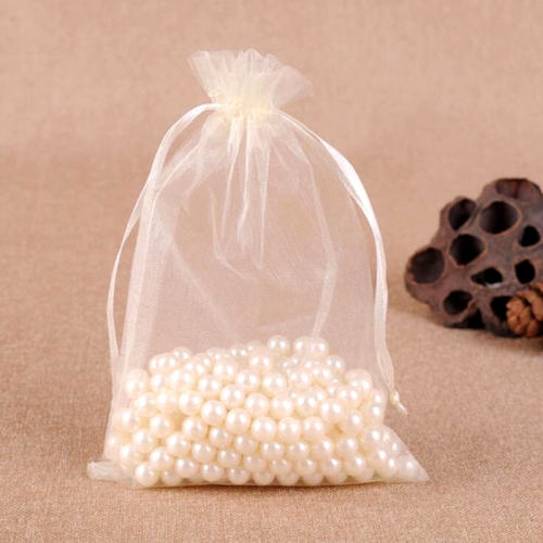 

100 PCS Gift Bags Jewelry Organza Bag Wedding Birthday Party Drawable Pouches, Gift Bag Size:10x15cm(Creamy White )