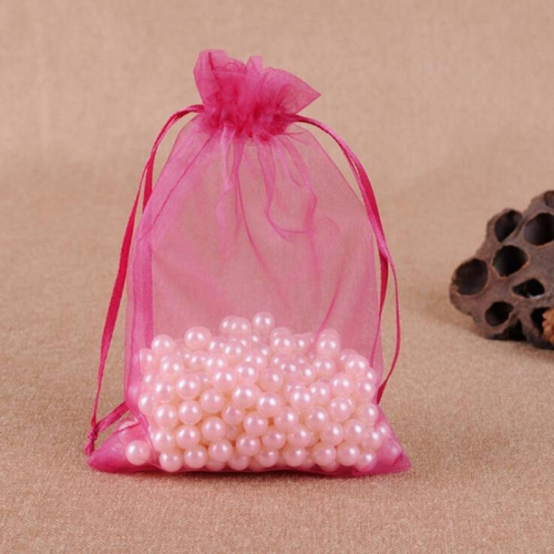 

100 PCS Gift Bags Jewelry Organza Bag Wedding Birthday Party Drawable Pouches, Gift Bag Size:10x15cm(Dark Pink)