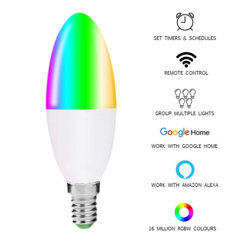 

WIFI Smart Light Bulb Voice Control Led Light, Model:2700-6500K+RGBW E14