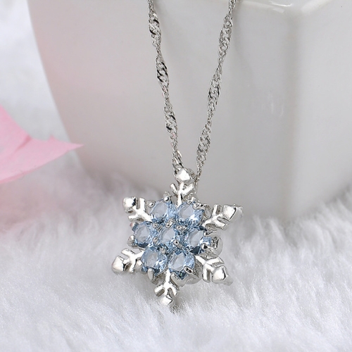 

Charm Vintage Crystal Snowflake Zircon Flower Silver Necklaces Pendants Jewelry Gift for Women(Sea Blue)