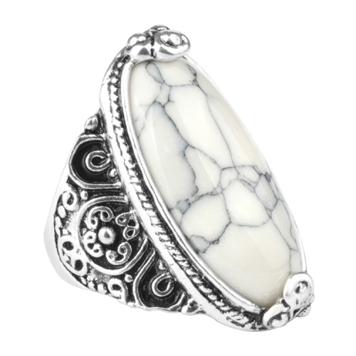 

Fashion Vintage Oval Turquoise Flower Ring Women Antique Silver Jewelry, Ring Size:10(White)