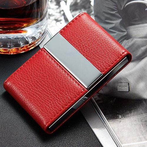 

Double Open Stainless Steel Litchi Texture Card Case Card Holder(Red)