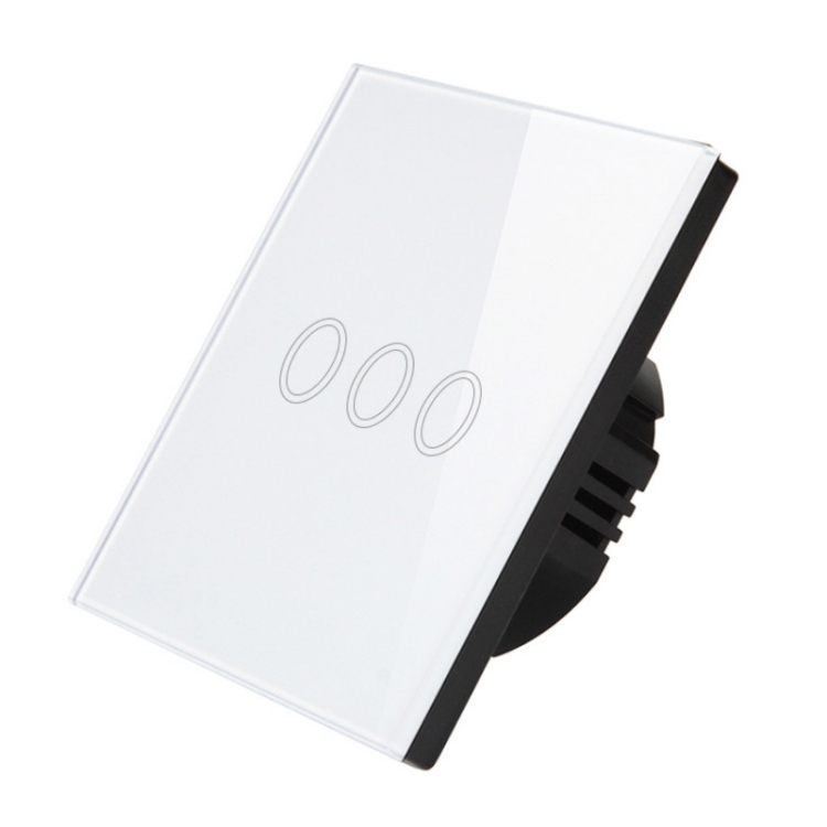 

D6-03 86mm Wall Touch Switch, Tempered Glass Panel, 3 Gang 1 Way, EU / UK Standard(White)