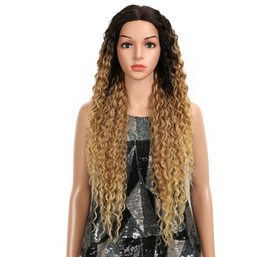 

Long Curly Hairpiece High Temperature Fiber Hair 23 Inch Natural Blonde Synthetic Lace Front Wigs( SX282 4T27 Small wig)