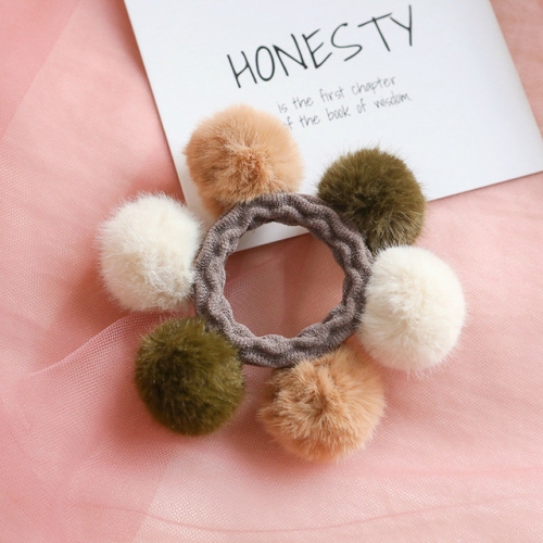 

Fashion Girls Multi Fur Ball Elastic Hair Bands Hair Ties Ponytail Holder Rubber Bands(Coffee rope brown green white ball)