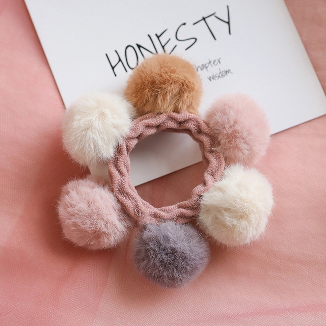 

Fashion Girls Multi Fur Ball Elastic Hair Bands Hair Ties Ponytail Holder Rubber Bands(Pink powder white palm ball)
