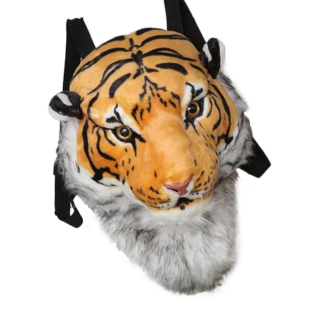 

Backpack Plush Animal Head Double Student Shoulder Bag Zipper Bag Small Backpack Vintage Backpack School Bags(Yellow Tiger)