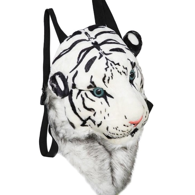 

Backpack Plush Animal Head Double Student Shoulder Bag Zipper Bag Small Backpack Vintage Backpack School Bags(White Tiger)