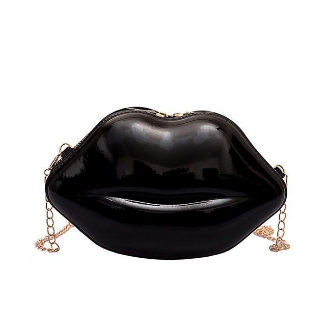 

Sexy Lips Style Fashion PU Ladies Clutch Bag Chain Purse Shoulder Bag Handbag Women Crossbody Mini Messenger Bag(Black)