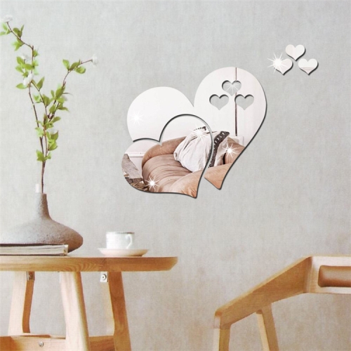 

3D Mirror Love Hearts Acrylic Wall Sticker Decal DIY Home Room Art Mural Decor Removable Sticker(Silver)
