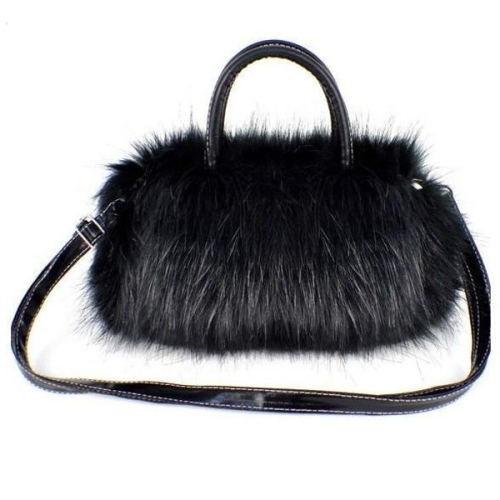 

Fashion Lady PU Leather Faux Fur Handbag Shoulder Bag(Black)