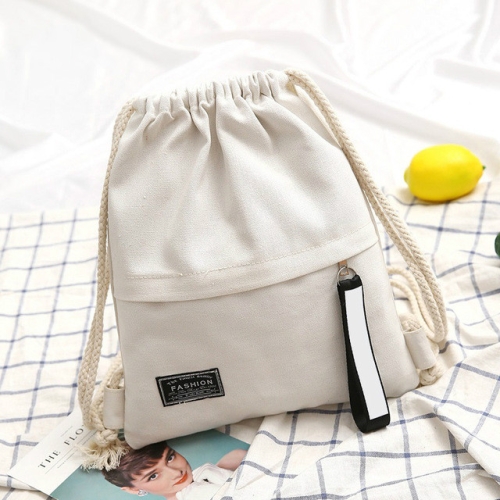 

Fashion Canvas Drawstring Backpack Portable Casual Shoulder Knapsack(White)