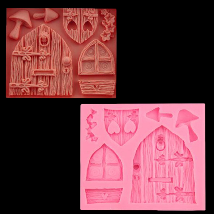 

2 PCS Cartoon House Wooden Window Shape Silicone Candy Mold Fairy Tale Cake Decorating Tool