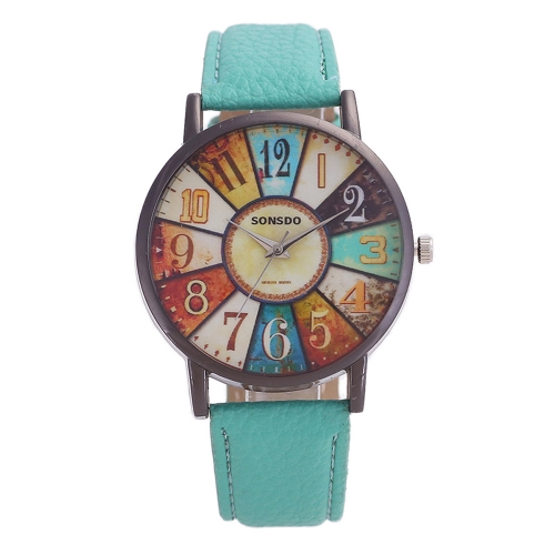 

Retro Personality Digital Turntable PU Leather Strap Quartz Watch(Green)