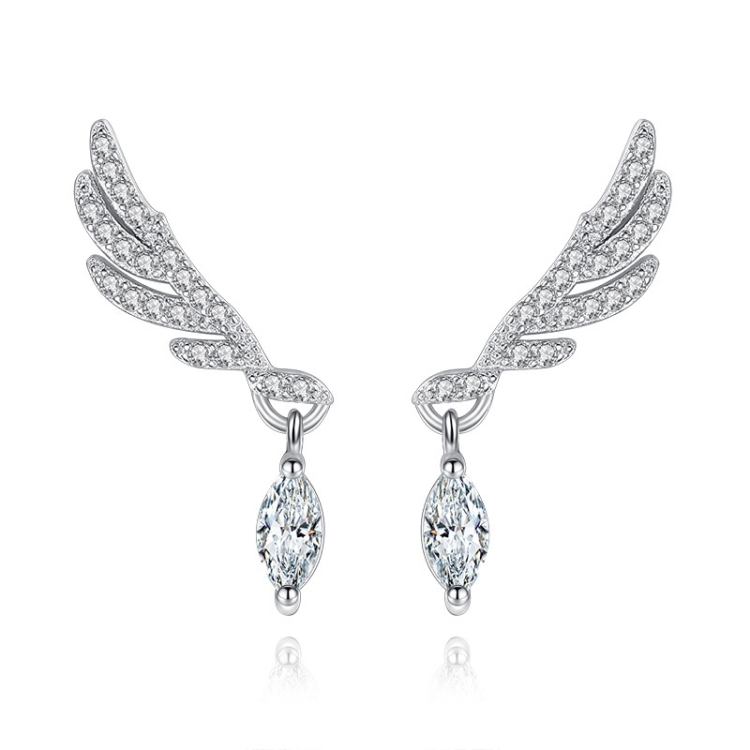 

925 Sterling Silver Fashion Elegant Zircon Wings Earrings For Women