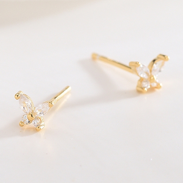 

925 Sterling Silver Cute Small Butterfly Cubic Zirconia Stud Earrings For Women(Gold)