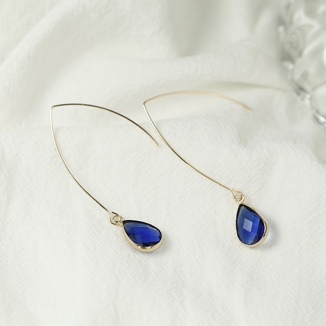 

Unique Drop Line Crystal Long Earrings For Women(Blue)