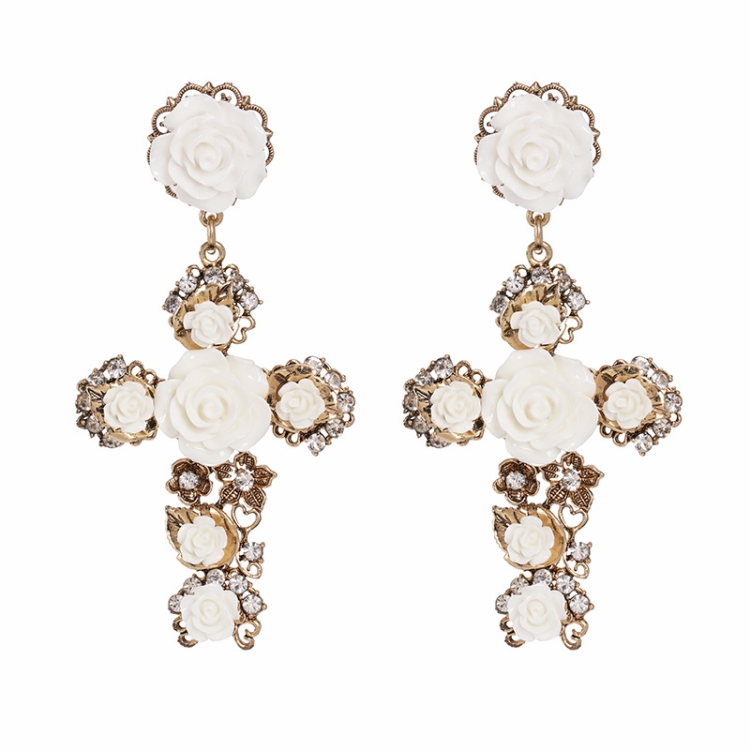 

Vintage Acrylic Flower Cross Earrings For Women(White)