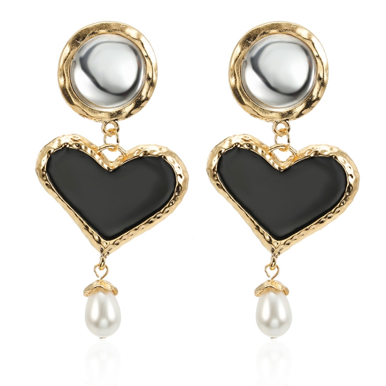 

Hyperbole Black Heart Simulated Pearl Earring For Women
