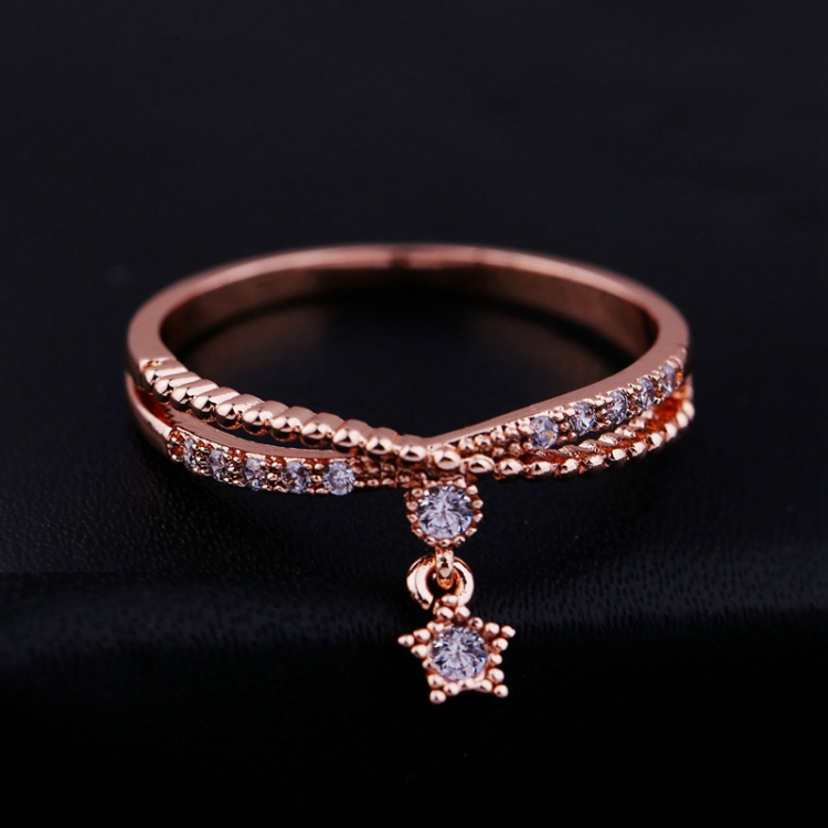 

Fashion Rose Gold Plated Micro-set Star Pendant Zircon Ring 16mm