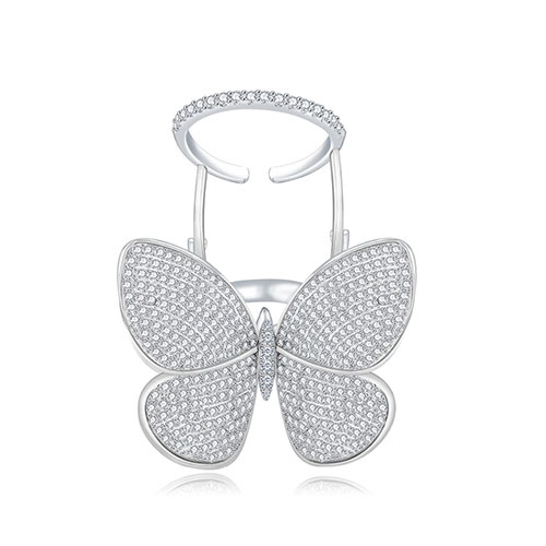 

Fashion Adjustable Butterfly Shape Ring with Diamond Women Jewelry, Ring Size:7(Platinum)