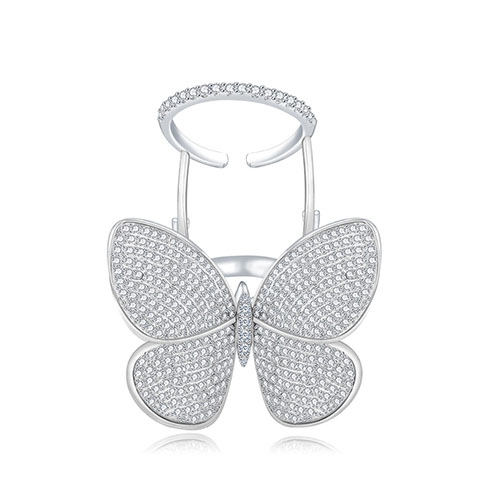 

Fashion Adjustable Butterfly Shape Ring with Diamond Women Jewelry, Ring Size:8(Platinum)