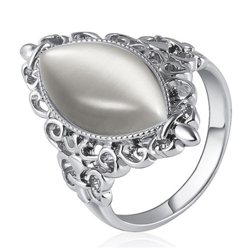 

Women Vintage Ethnic Style Waterdrops Opal Oval Ring, Ring Size:7(Silver)