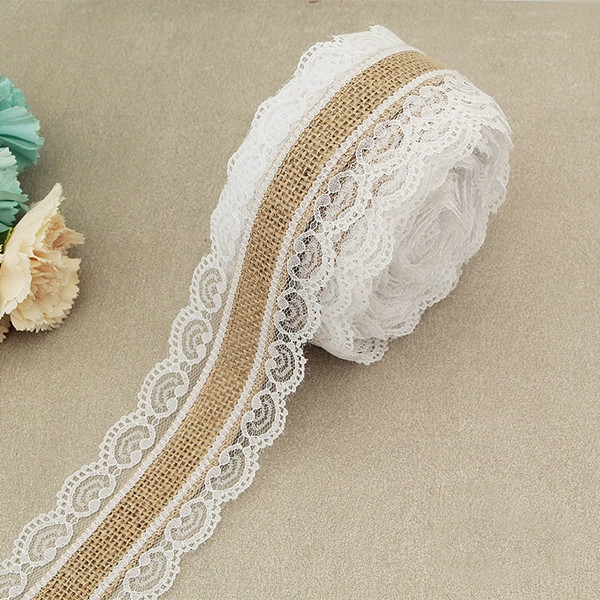 

Natural Jute Burlap Lace Rolls Ribbon Vintage Wedding Decoration, Length:2m(C)