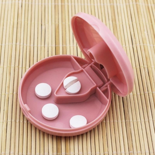 

Round Medicine Cutter Stainless Steel Blade Plastic Medicine Dispensing Box(Pink)