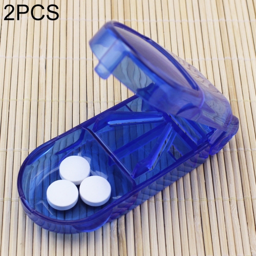 

2 PCS Rectangular Plastic Medicine Cutter Storage Pill Box(Blue)