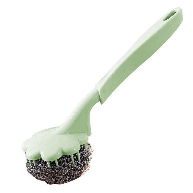 

3 PCS Stainless Steel Wire Ball Brush with Long Handle Cleaning Brush Kitchen Hanging Strong Cleaning Tools(Green)