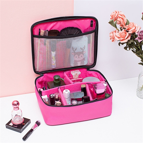 

Cosmetic Bag Large Capacity Simple Wash Bag Travel Waterproof Portable Cosmetic Storage Bag, Style:Net Pocket(Rose Red)