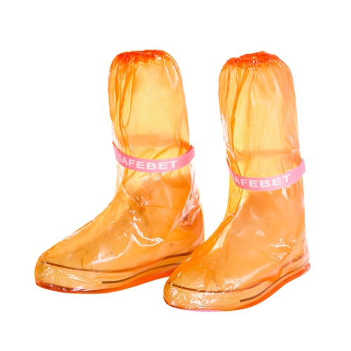 

High Tube PVC Non-slip Waterproof Reusable Rain Shoe Boots Cover, Size:M(Orange)