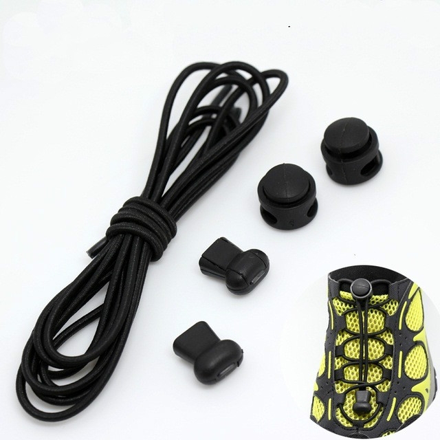

2 Pairs Elastic Band Round Spring Buckle Adult Children Safety Elastic Free Lazy Shoelaces(Black)