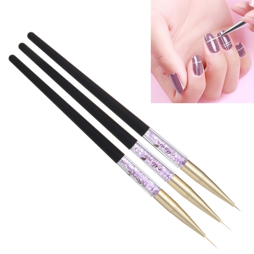 

Monja 7/9/11mm 3 PCS/set Brush Liner Flower Grid Image Painting Acrylic Handle Drawing Pen Manicure Tool(Black and Purple)