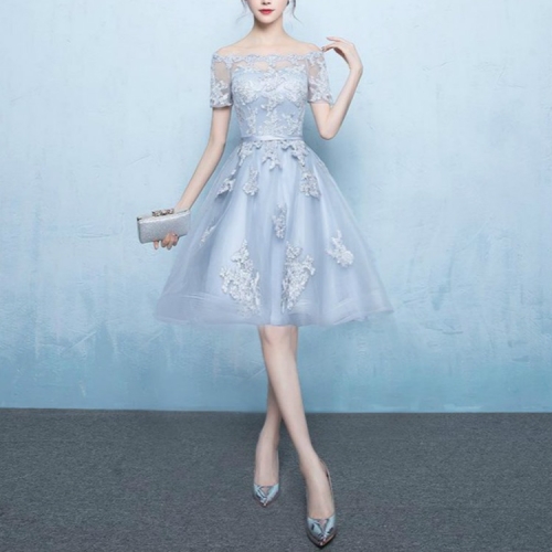 

Chinese Style Modified Bud Mesh Eye Cheongsam Bridesmaid Wedding, Size:XXL(Grey Short)