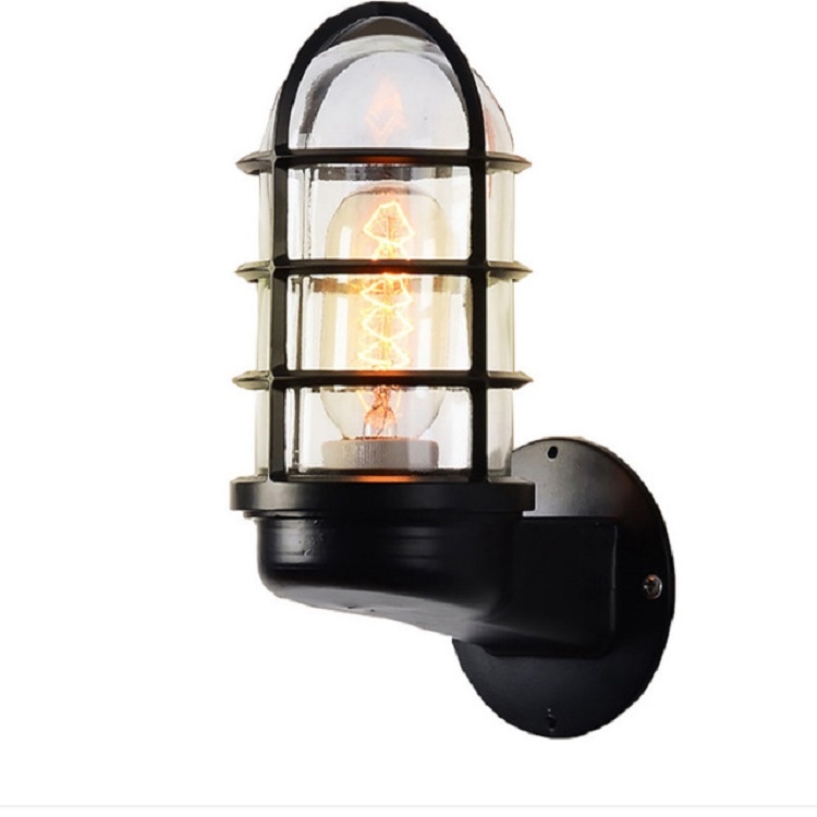 

Retro Industrial Cage Wall Lamp Attic Interior Lighting Iron Copper Wall Lamp without Bulb(Black)