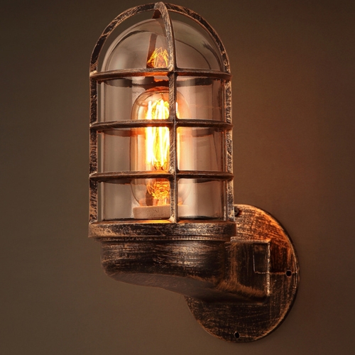 

Retro Industrial Cage Wall Lamp Attic Interior Lighting Iron Copper Wall Lamp without Bulb(Bronze)