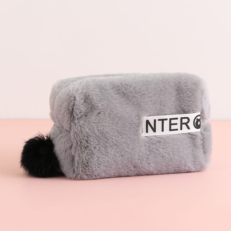 

Cute Plush Pencil Case Pen Bag Makeup Bag School Supplie Stationery(Gray )