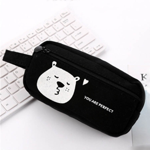 

Cute Bear Pencil Case Cartoon Multi-function Pen Box School Stationery Small Object Storage Bag(Black with White Bear)