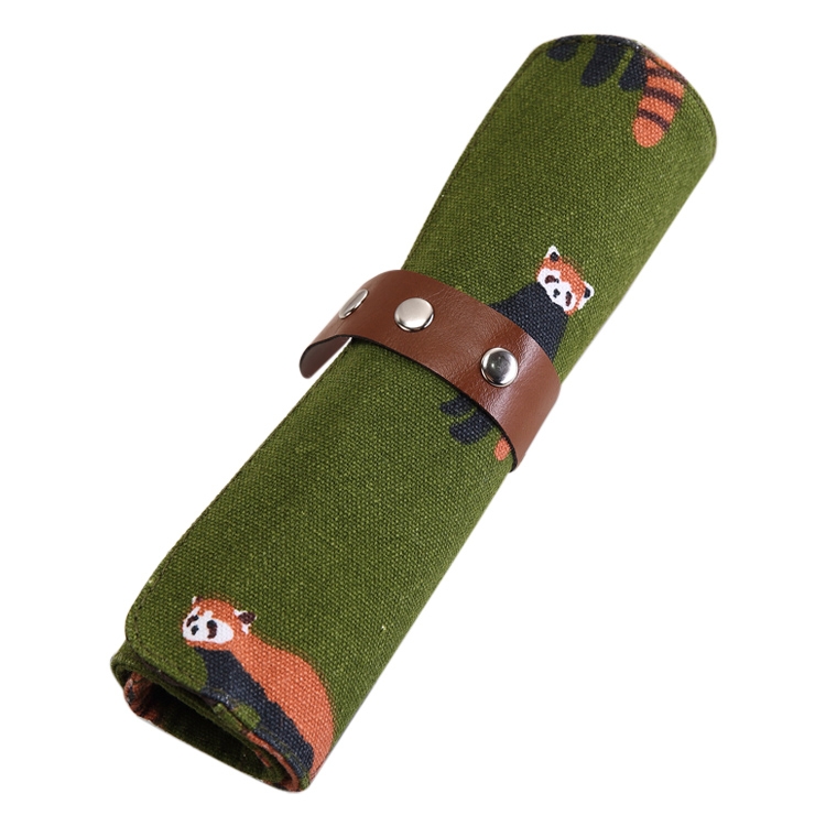 

Cute Canvas Flower Animals Roll Pencil Bag Stationery Storage Organizer Bag School Office Supply(Green Raccoon)